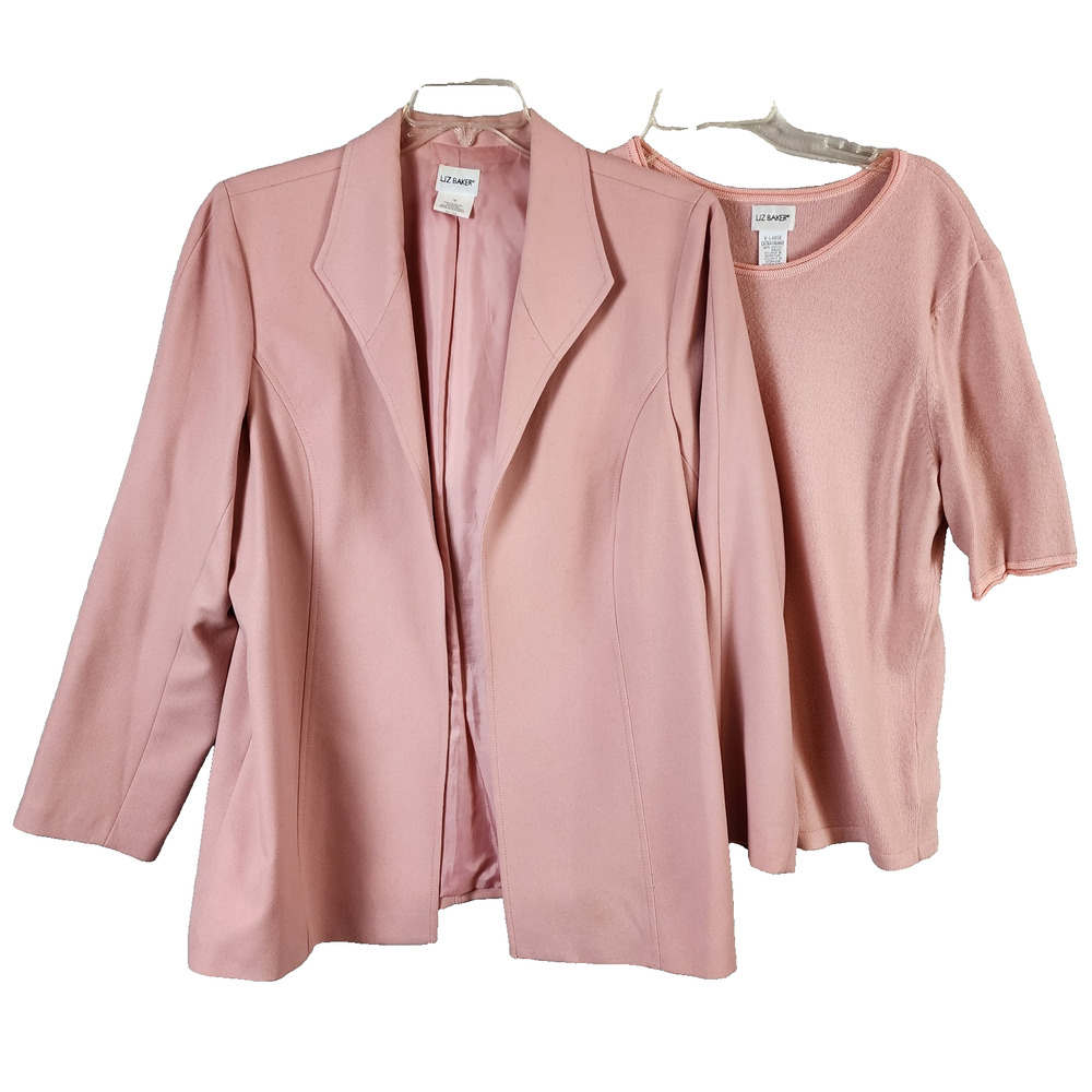 Liz Baker Open Blazer Top Set Women XL 16 Pink Polyester